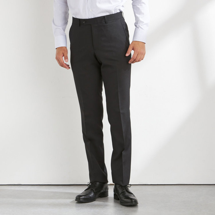 ハイスペックモーション 【HIGH SPEC MOTION】オールシーズン 2釦シングルスーツ ノータック/ブラック×シャドーストライプ/パンツウォシャブル/※裾上げ必要 黒