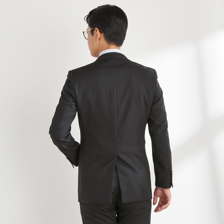 ハイスペックモーション 【HIGH SPEC MOTION】オールシーズン 2釦シングルスーツ ノータック/ブラック×シャドーストライプ/パンツウォシャブル/※裾上げ必要 黒