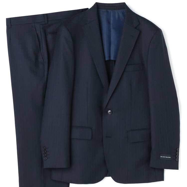 【KANSAIMAN collection】【秋冬】2釦シングルスーツ ショートタック/ネイビー×ストライプ/REAL NAVY COLLECTION/NEW ZEALAND WOOL SHOWER CLEAN/SustainaBee Wool