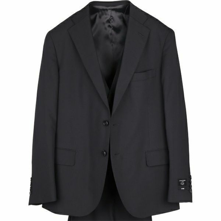 ＪＰ コンフォート 【JOHN PEARSE comfort】【春夏】2釦シングルスリーピーススーツ 1タック/ブラック×シャドーストライプ/ULTRA MOVE/SHOWER CLEAN ブラック系(黒)