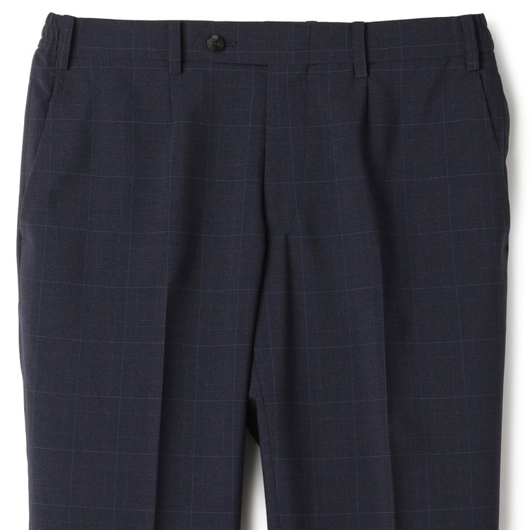 KONAKA　アウトレット 【WEB限定/OUTLET/汚れ・キズ等有】【JOHN PEARSE comfort】【春夏】2釦シングルスーツ ショートタック/ネイビー×チェック/ULTRA MOVE/TRABEST/ウエストシャーリング仕様/ウォッシャブル/ストレッチ/※裾上げ必要 紺中間