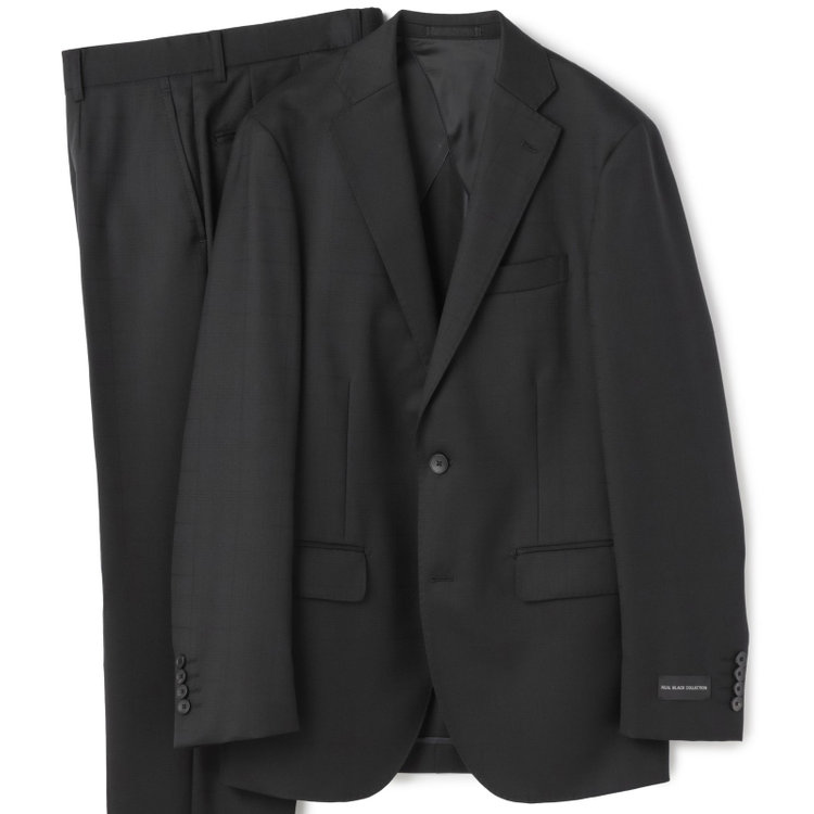 ＪＰ コンフォート 【JOHN PEARSE comfort】【秋冬】2釦シングルスーツ ショートタック/ブラック×シャドーチェック/REAL BLACK/NEW ZEALAND WOOLSHOWER CLEAN/SustainaBee Wool/※裾上げ必要 黒