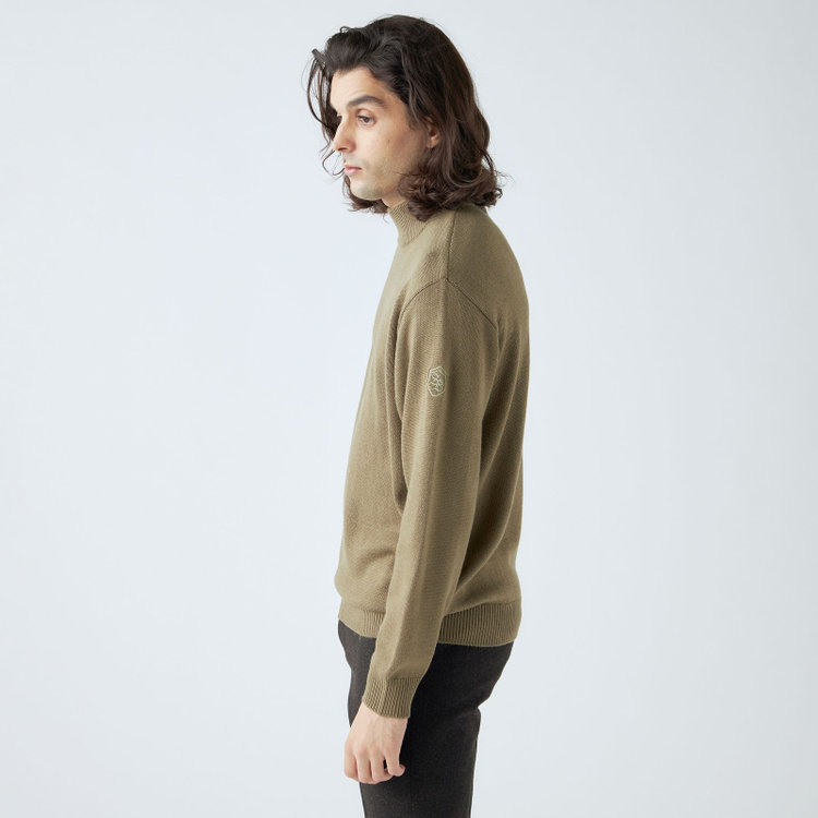 スタンリーブラッカ 【stanley blacker new york】【秋冬】モックネックニット/カーキ 黄淡色