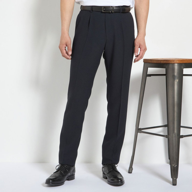 ＪＰコンフォート ネイビー 【JOHN PEARSE comfort navy】【春夏】1タックパンツ/ネイビー×ドットエアー＆カラミ織り/ウエストムーブ仕様/※裾上げ必要 紺中間