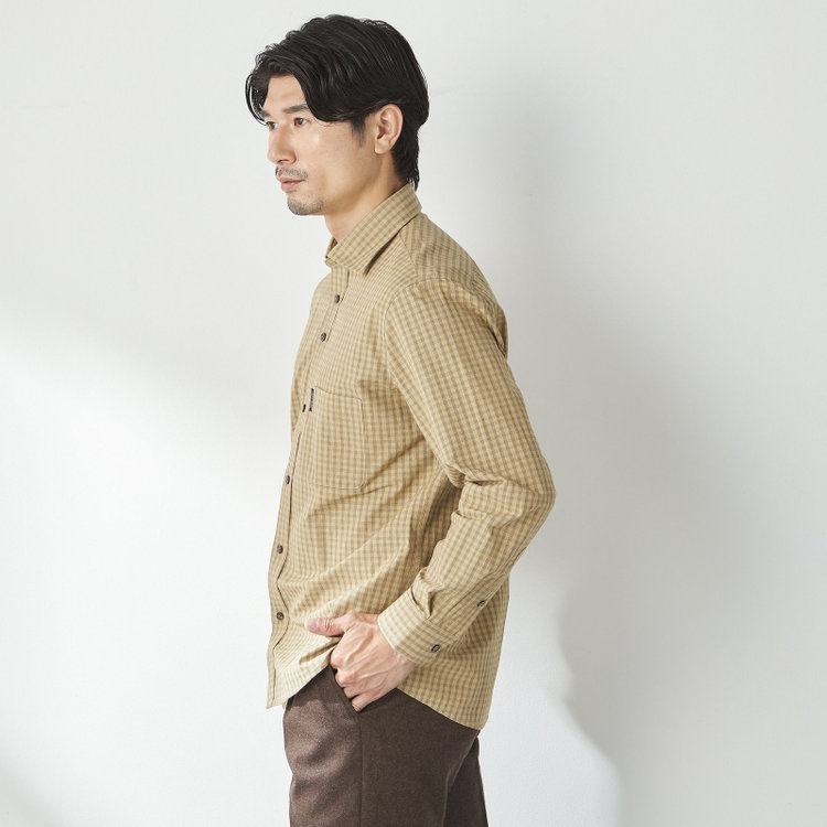 スタンリーブラッカ 【stanley blacker new york】【長袖】チェックシャツ/ベージュ 茶淡色