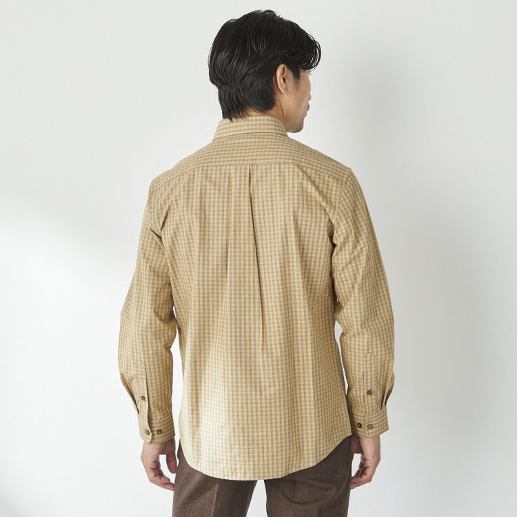 スタンリーブラッカ 【stanley blacker new york】【長袖】チェックシャツ/ベージュ 茶淡色