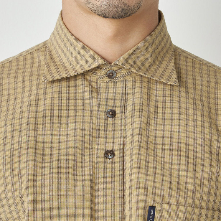 スタンリーブラッカ 【stanley blacker new york】【長袖】チェックシャツ/ベージュ 茶淡色