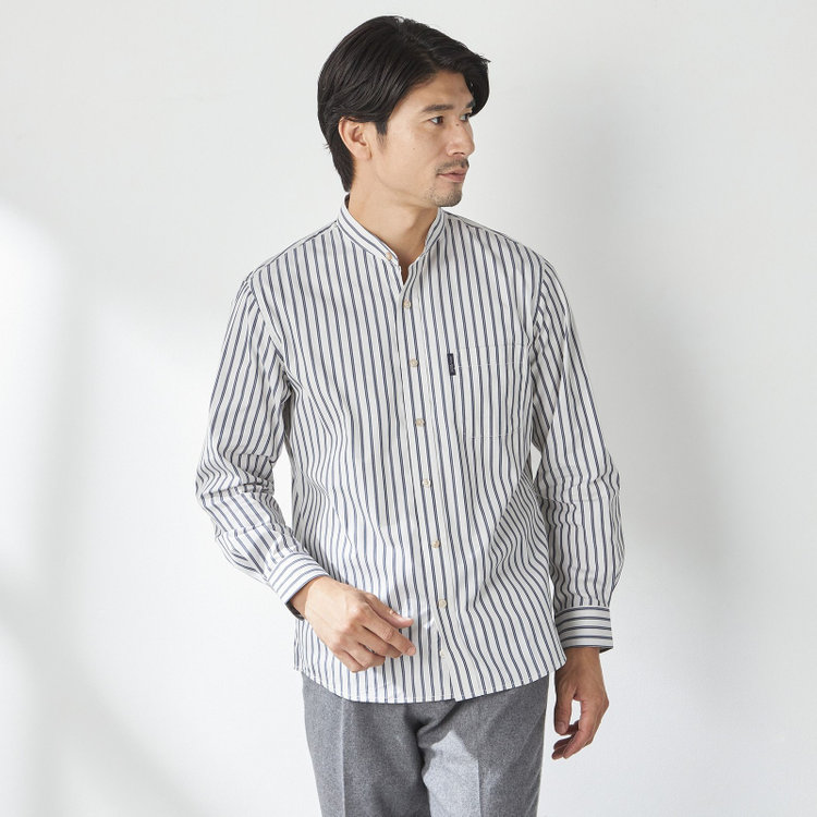 スタンリーブラッカ 【stanley blacker new york】【長袖】ストライプ起毛バンドカラーシャツ/オフホワイト オフホワイト