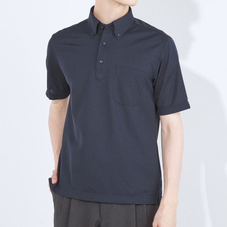 ＪＰコンフォート ネイビー 【発送在庫あり】【WEB限定】【半袖】【JOHN PEARSE comfort navy】ボタンダウンビズポロシャツ プルオーバータイプ/ネイビー/ULTRA MOVE「ニット素材」「ノーアイロン」「ストレッチ」「高通気性」 青濃色