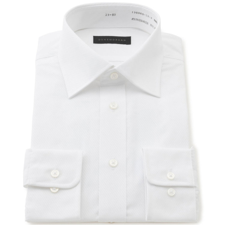 ＤＵＫＥ ＭＯＲＧＡ  【DUKEMORGAN】【形態安定】ワイドカラードレスシャツ/ホワイト×ドビーツイル 白