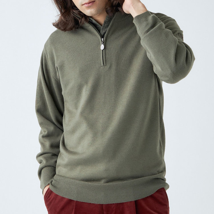 スタンリーブラッカ 【stanley blacker new york】【秋冬】ハーフジップニット/カーキ 黄淡色