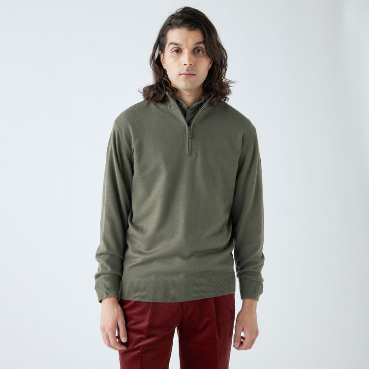 スタンリーブラッカ 【stanley blacker new york】【秋冬】ハーフジップニット/カーキ 黄淡色