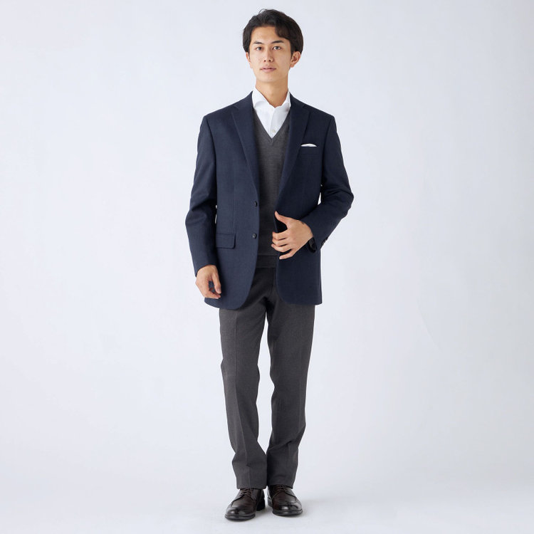 ドナートヴィンチ 【Donato Vinci Italy】【秋冬】カシミヤブレンド2釦シングルジャケット/ネイビー×ヘリンボーン/本水牛釦 紺濃色