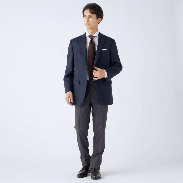 ドナートヴィンチ 【Donato Vinci Italy】【秋冬】カシミヤブレンド2釦シングルジャケット/ネイビー×ヘリンボーン/本水牛釦 紺濃色