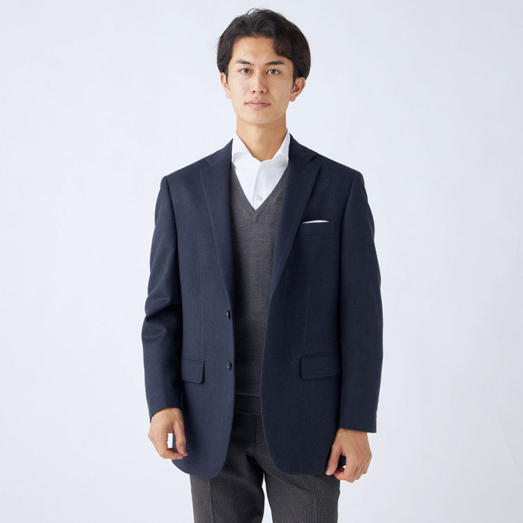 ドナートヴィンチ 【Donato Vinci Italy】【秋冬】カシミヤブレンド2釦シングルジャケット/ネイビー×ヘリンボーン/本水牛釦 紺濃色