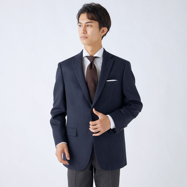 ドナートヴィンチ 【Donato Vinci Italy】【秋冬】カシミヤブレンド2釦シングルジャケット/ネイビー×ヘリンボーン/本水牛釦 紺濃色