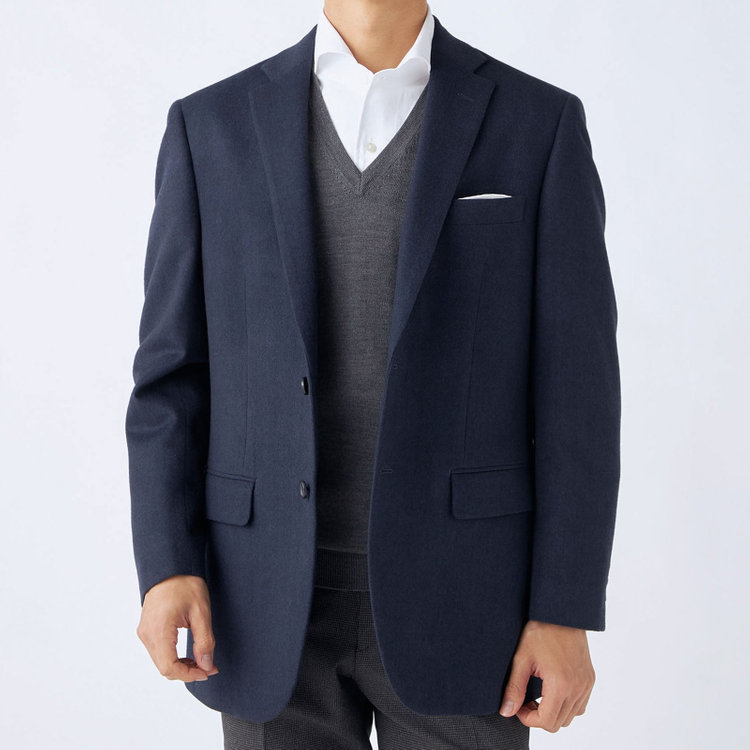 ドナートヴィンチ 【Donato Vinci Italy】【秋冬】カシミヤブレンド2釦シングルジャケット/ネイビー×ヘリンボーン/本水牛釦 紺濃色