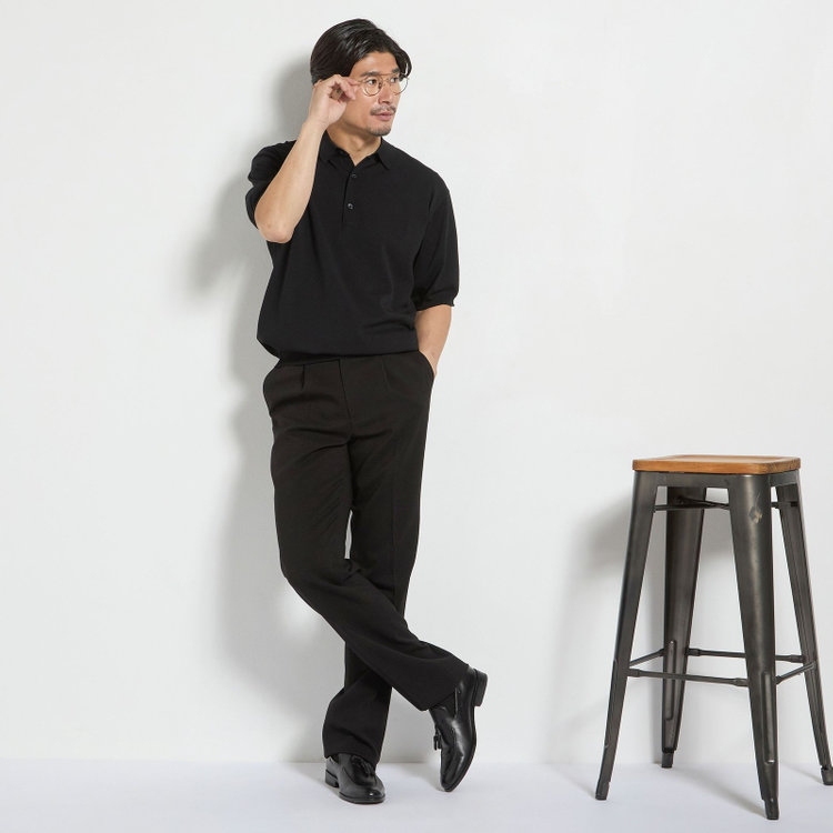 ジョンピアース 【JOHN PEARSE comfort navy】【半袖】ニットポロ/ブラック 黒