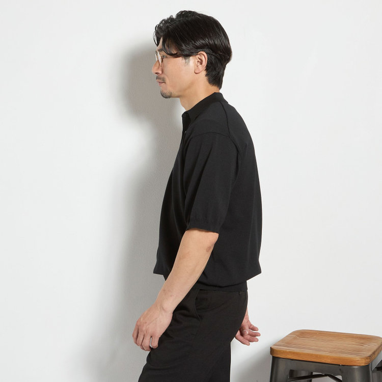 ジョンピアース 【JOHN PEARSE comfort navy】【半袖】ニットポロ/ブラック 黒