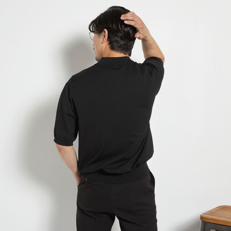 ジョンピアース 【JOHN PEARSE comfort navy】【半袖】ニットポロ/ブラック 黒
