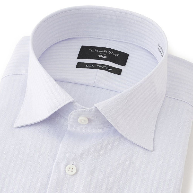 ドナートヴィンチウォモ 【Donato Vinci Italy Uomo】【STYLISH】【形態安定】【綿100％】ワイドカラードレスワイシャツ/グレー×ドビーストライプ/SILK PROTEIN グレー淡色