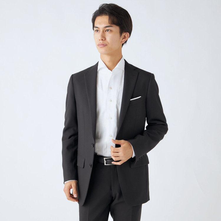 ハイスペックモーション 【HIGH SPEC MOTION】【年間】2釦シングルスーツ 0タック/ブラック/ウォシャブル/※裾上げ必要 黒