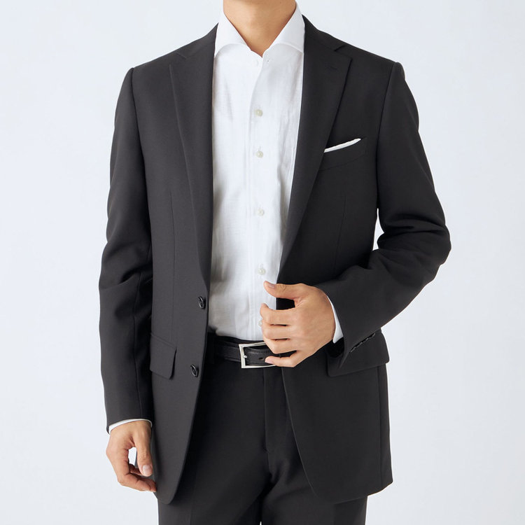 ハイスペックモーション 【HIGH SPEC MOTION】【年間】2釦シングルスーツ 0タック/ブラック/ウォシャブル/※裾上げ必要 黒