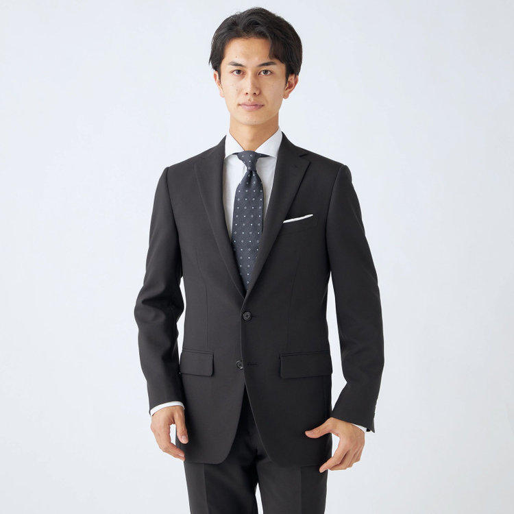 ハイスペックモーション 【HIGH SPEC MOTION】【年間】2釦シングルスーツ 0タック/ブラック/ウォシャブル/※裾上げ必要 黒