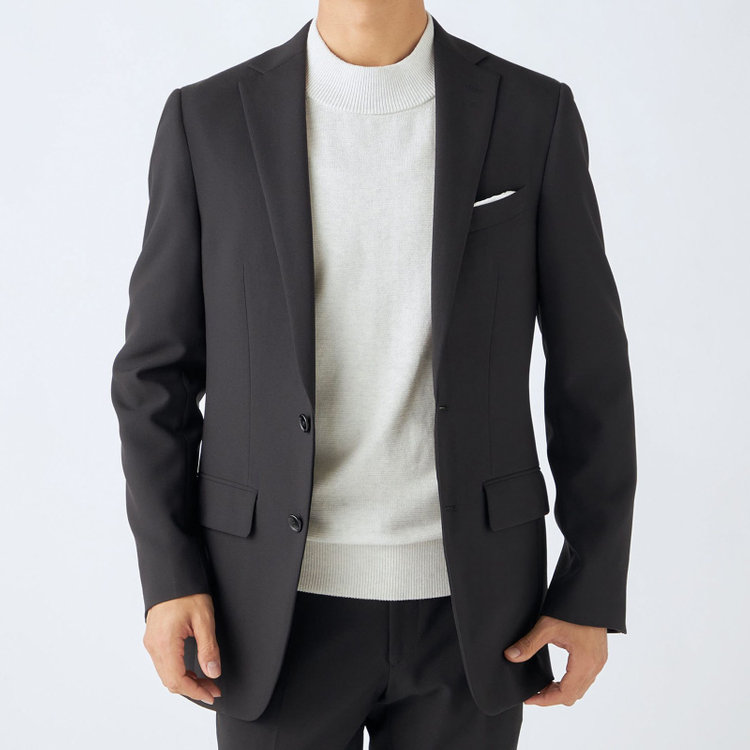 ハイスペックモーション 【HIGH SPEC MOTION】【年間】2釦シングルスーツ 0タック/ブラック/ウォシャブル/※裾上げ必要 黒