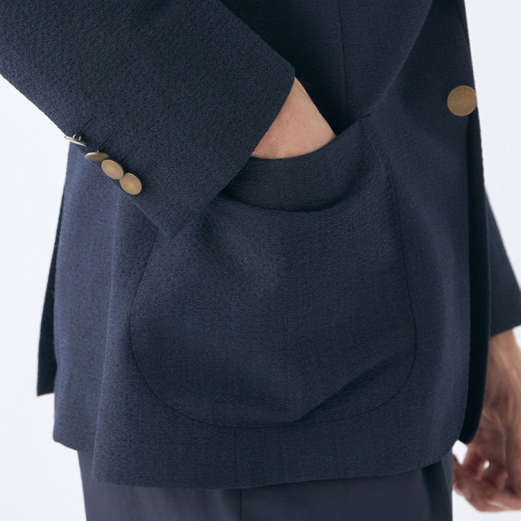 スタンリーブラッカ 【stanley blacker new york】【春夏】2釦シングルジャケット/ネイビー/ストレッチ＆サッカー 紺濃色