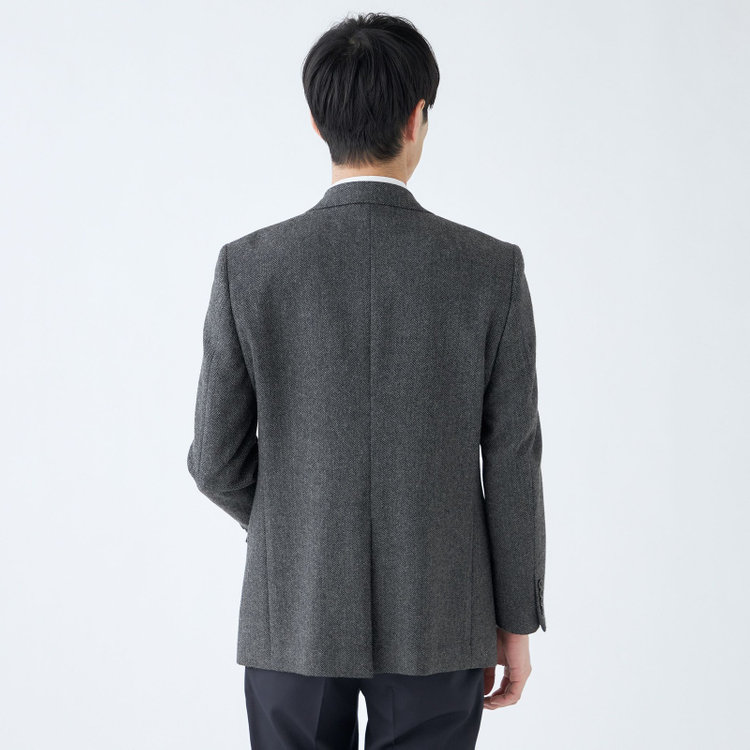 ジョンピアースブラック 【JOHN PEARSE BLACK】【秋冬】ウールブレンド2釦シングルジャケット/グレー×ヘリンボーン/RE:NEWOOL グレー中間