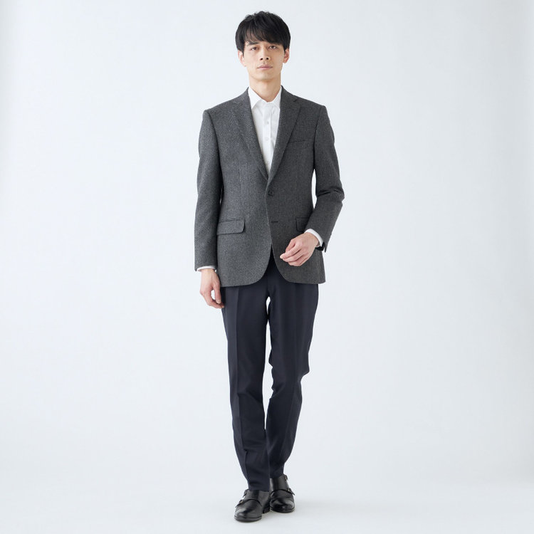 ジョンピアースブラック 【JOHN PEARSE BLACK】【秋冬】ウールブレンド2釦シングルジャケット/グレー×ヘリンボーン/RE:NEWOOL グレー中間