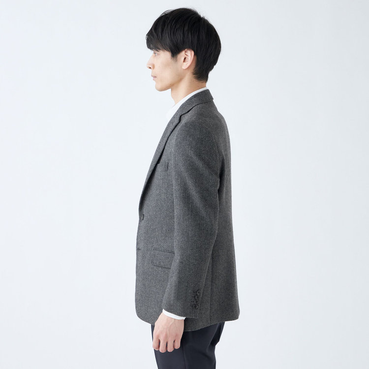 ジョンピアースブラック 【JOHN PEARSE BLACK】【秋冬】ウールブレンド2釦シングルジャケット/グレー×ヘリンボーン/RE:NEWOOL グレー中間