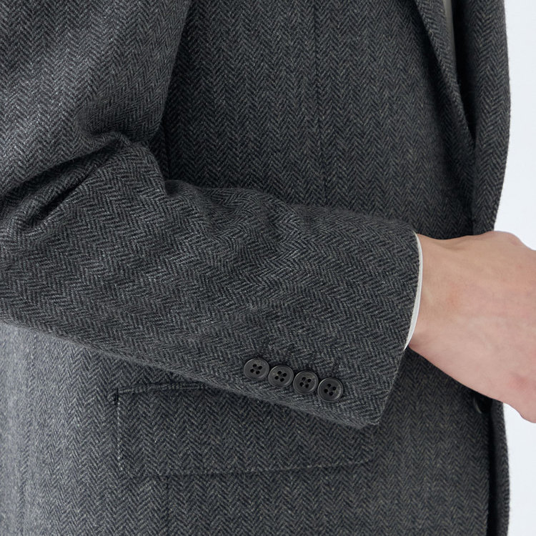 ジョンピアースブラック 【JOHN PEARSE BLACK】【秋冬】ウールブレンド2釦シングルジャケット/グレー×ヘリンボーン/RE:NEWOOL グレー中間