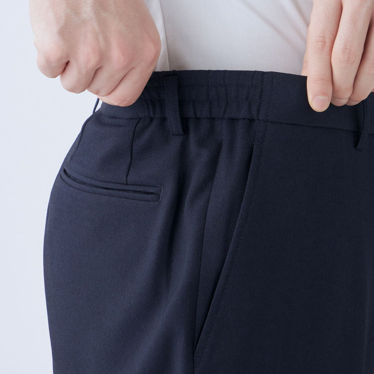 ハイスペックモーション 【HIGH SPEC MOTION】【春夏】0タックパンツ/ネイビー/ウエストシャーリング仕様/※裾上げ必要 紺濃色