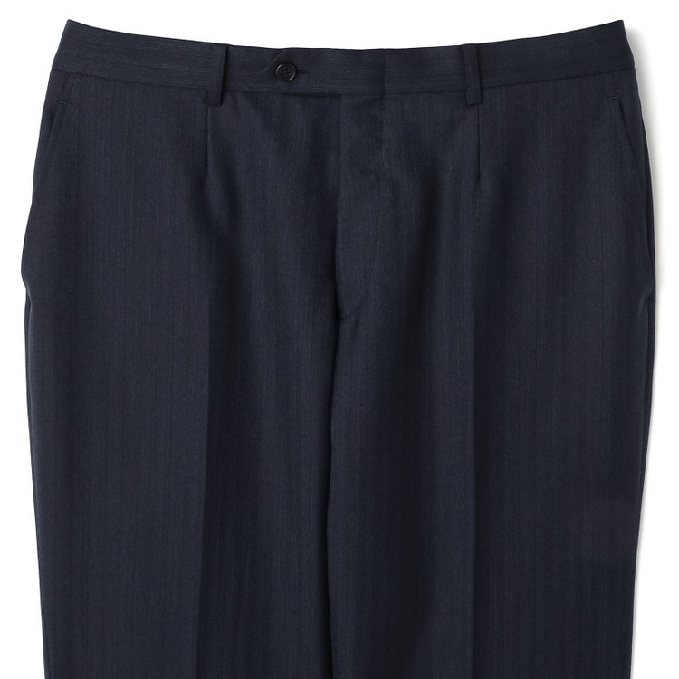 ＫＡＮＳＡＩＭＡＮ 【KANSAIMAN collection】【秋冬】2釦シングルスーツ ショートタック/ネイビー×ストライプ/REAL NAVY COLLECTION/NEW ZEALAND WOOL SHOWER CLEAN/SustainaBee Wool 紺中間