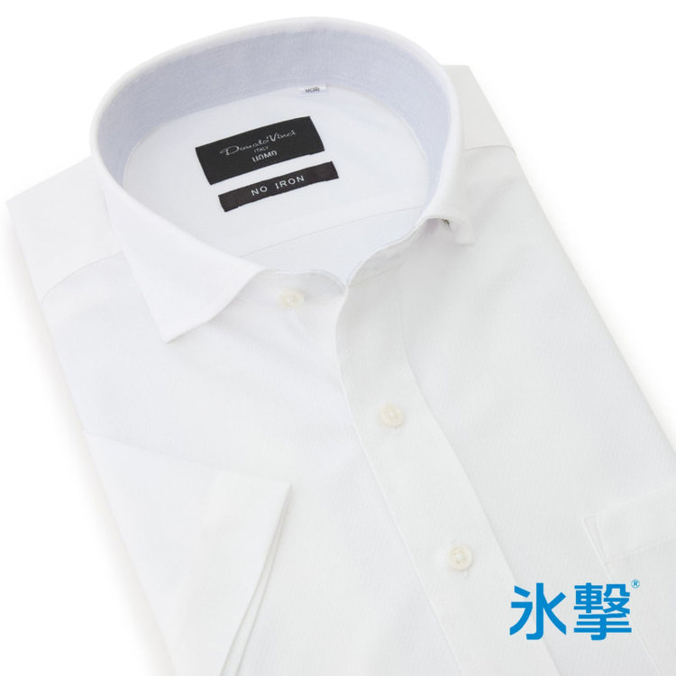 【FREEZETECH 氷撃：酷暑対策シャツ】【半袖】【Donato Vinci Italy Uomo】【STYLISH】【ノーアイロン】ワイドカラードレスワイシャツ/ホワイト×ドビー/襟裏別布/ULTRA MOVE/ニット素材