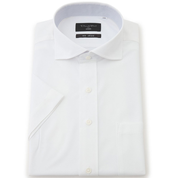 ドナートヴィンチウォモ 【FREEZETECH 氷撃：酷暑対策シャツ】【半袖】【Donato Vinci Italy Uomo】【STYLISH】【ノーアイロン】ワイドカラードレスワイシャツ/ホワイト×ドビー/襟裏別布/ULTRA MOVE/ニット素材 白
