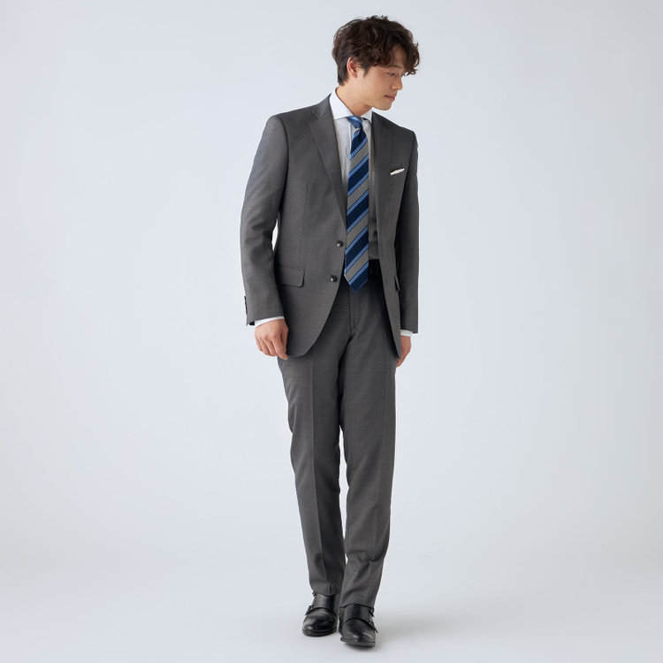 ＪＰセレクトライン 【JOHN PEARSE Black SELECT LINE】【春夏】2釦シングルスーツ/グレー×ストライプ/SHOWER CLEAN グレー中間