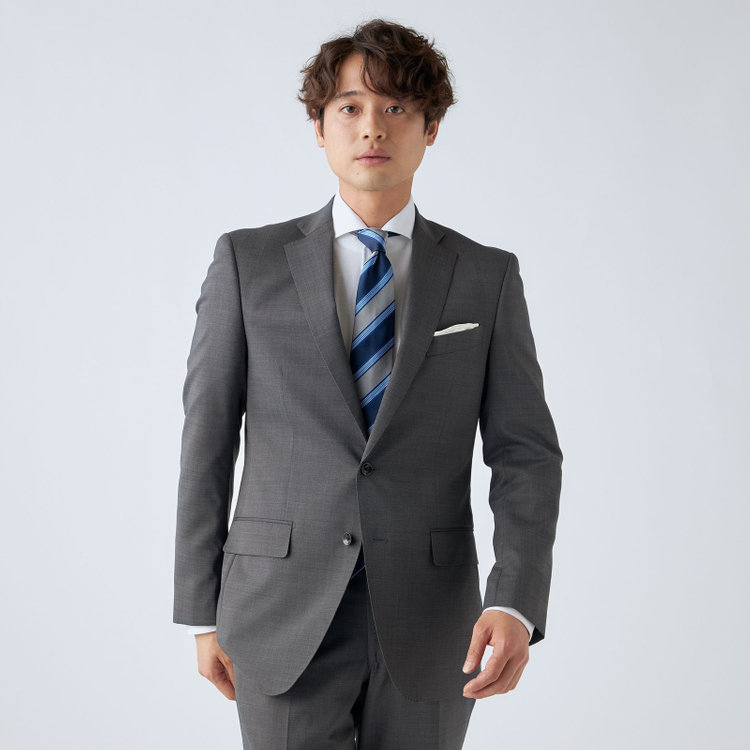 ＪＰセレクトライン 【JOHN PEARSE Black SELECT LINE】【春夏】2釦シングルスーツ/グレー×ストライプ/SHOWER CLEAN グレー中間