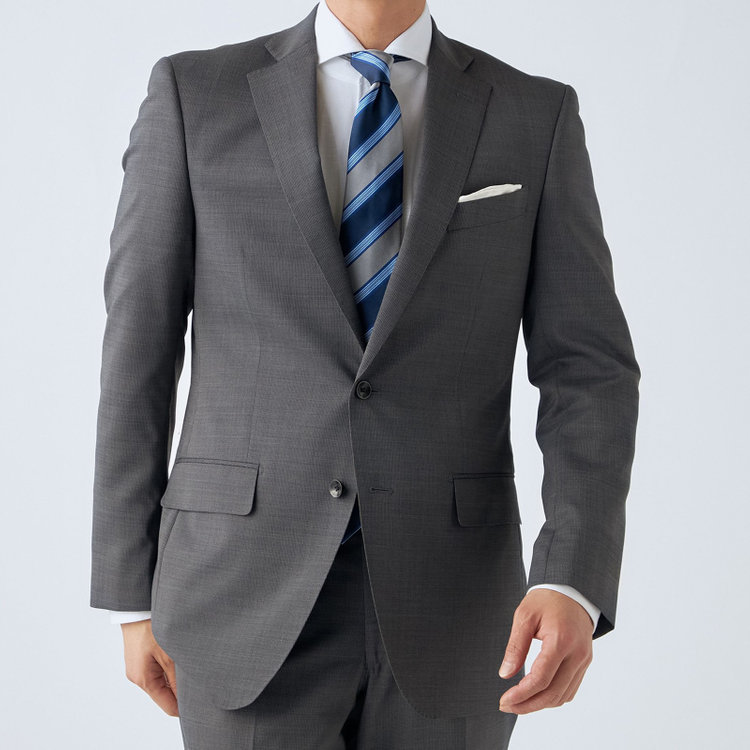 ＪＰセレクトライン 【JOHN PEARSE Black SELECT LINE】【春夏】2釦シングルスーツ/グレー×ストライプ/SHOWER CLEAN グレー中間