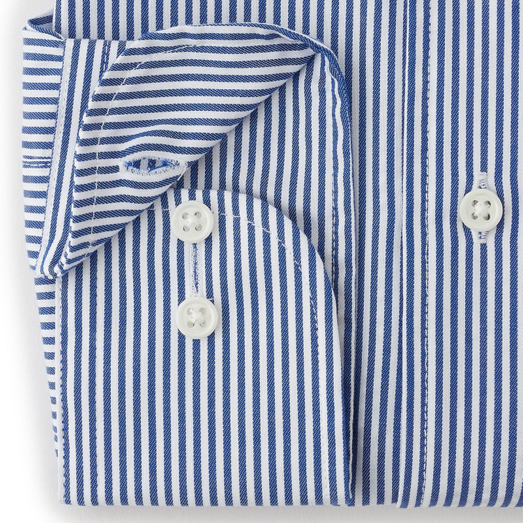 ドナートヴィンチウォモ 【Donato Vinci Italy Uomo】【STYLISH】【形態安定】【綿100％】ワンピースカラーカッタウェイワイシャツ/ホワイト×ネイビーストライプ 紺中間