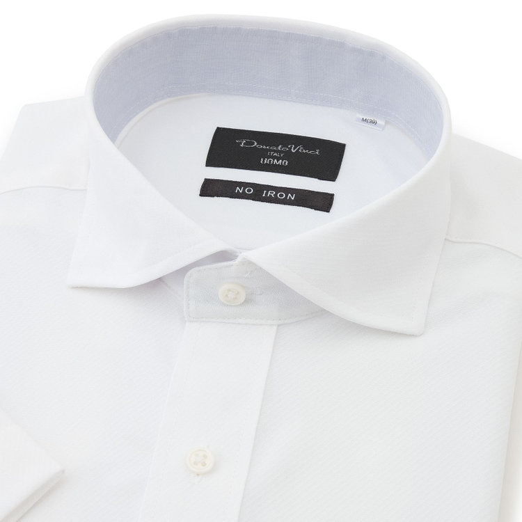 ドナートヴィンチウォモ 【FREEZETECH 氷撃：酷暑対策シャツ】【半袖】【Donato Vinci Italy Uomo】【STYLISH】【ノーアイロン】ワイドカラードレスワイシャツ/ホワイト×ドビー/襟裏別布/ULTRA MOVE/ニット素材 白