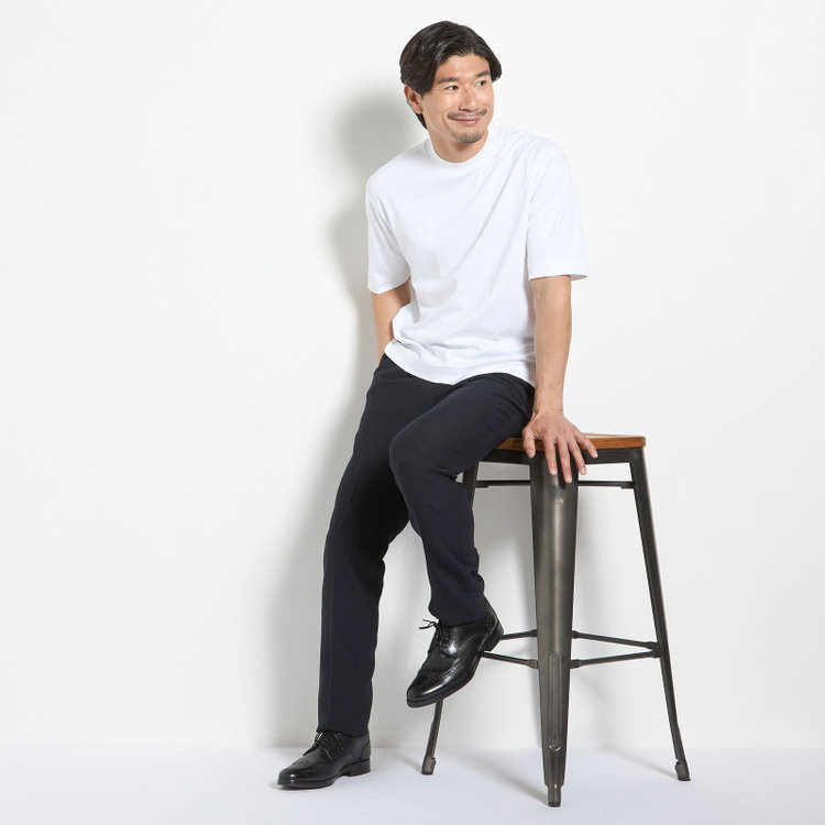 ＪＰコンフォート ネイビー 【JOHN PEARSE comfort navy】【春夏】1タックパンツ/ネイビー×ドットエアー＆カラミ織り/ウエストムーブ仕様/※裾上げ必要 紺中間