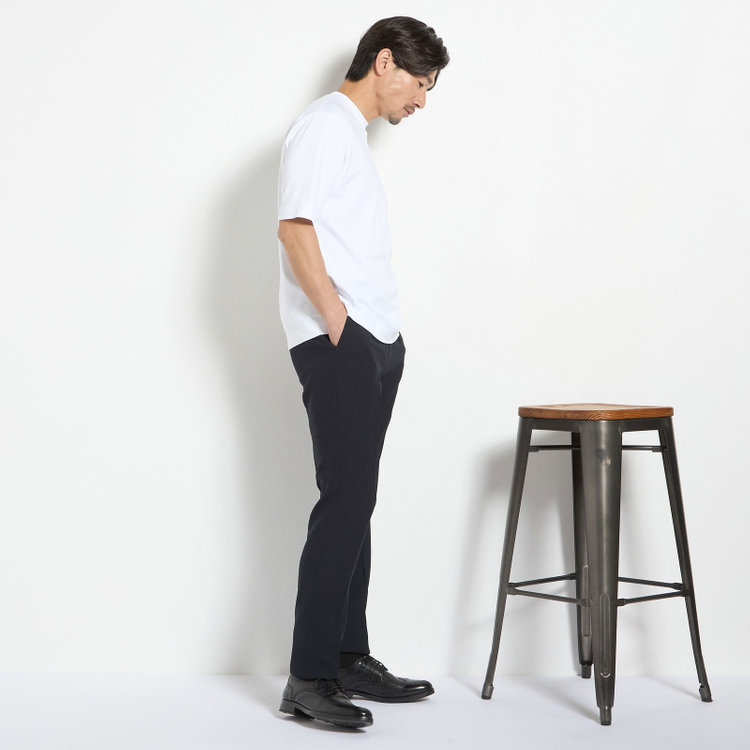 ＪＰコンフォート ネイビー 【JOHN PEARSE comfort navy】【春夏】1タックパンツ/ネイビー×ドットエアー＆カラミ織り/ウエストムーブ仕様/※裾上げ必要 紺中間