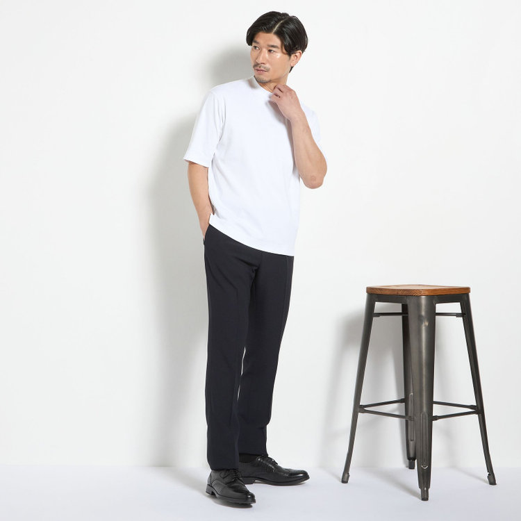 ＪＰコンフォート ネイビー 【JOHN PEARSE comfort navy】【春夏】1タックパンツ/ネイビー×ドットエアー＆カラミ織り/ウエストムーブ仕様/※裾上げ必要 紺中間