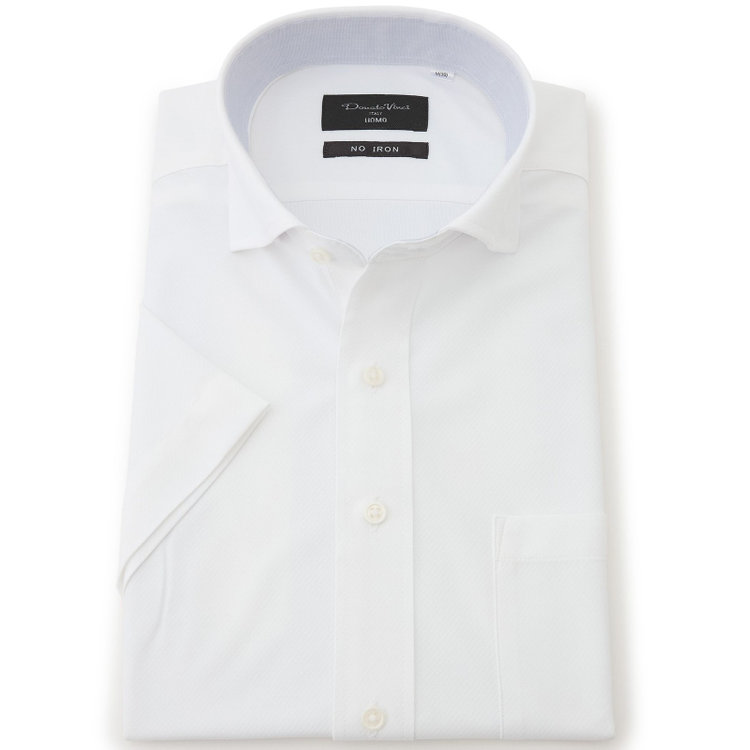 ドナートヴィンチウォモ 【FREEZETECH 氷撃：酷暑対策シャツ】【半袖】【Donato Vinci Italy Uomo】【STYLISH】【ノーアイロン】ワイドカラードレスワイシャツ/ホワイト×ドビー/襟裏別布/ULTRA MOVE/ニット素材 白