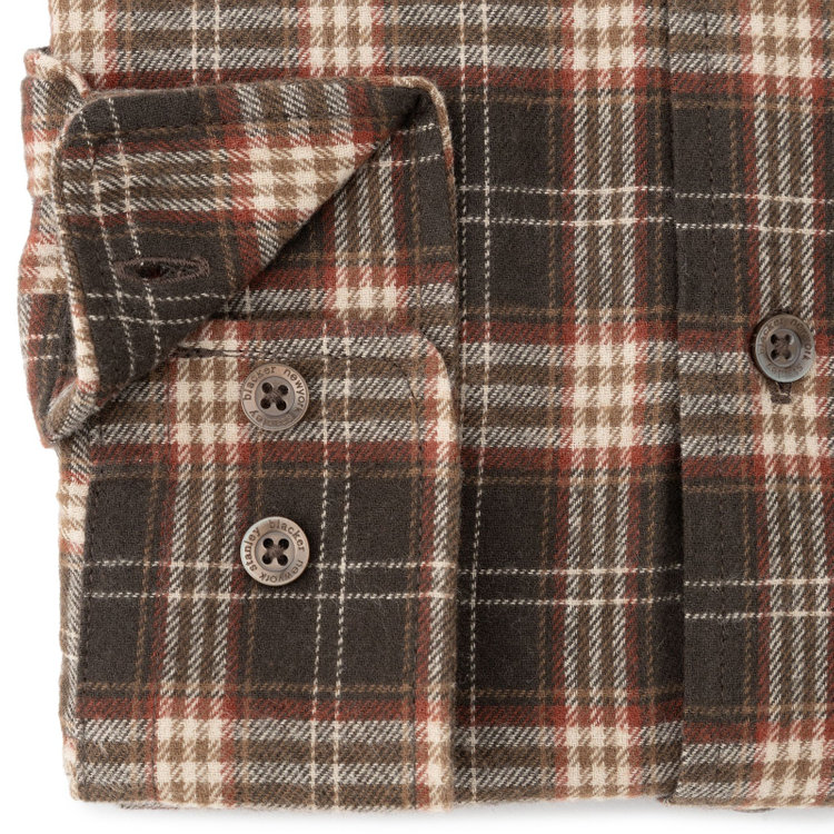 スタンリーブラッカ 【stanley blacker new york】【秋冬】フランネルチェックカッタウェイシャツ/ブラウン×カーキ 茶中間