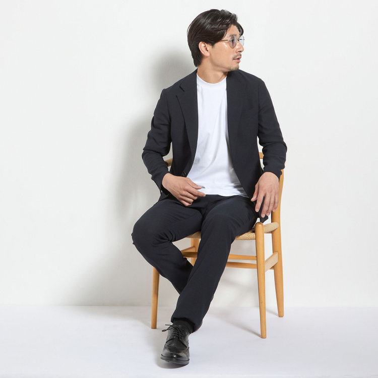 ＪＰコンフォート ネイビー 【JOHN PEARSE comfort navy】【春夏】1タックパンツ/ネイビー×ドットエアー＆カラミ織り/ウエストムーブ仕様/※裾上げ必要 紺中間