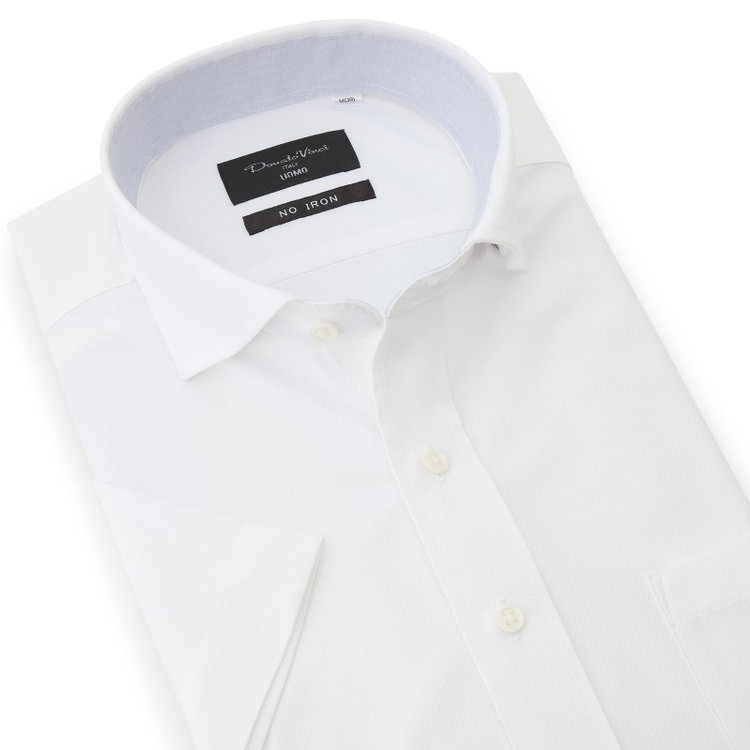 ドナートヴィンチウォモ 【FREEZETECH 氷撃：酷暑対策シャツ】【半袖】【Donato Vinci Italy Uomo】【STYLISH】【ノーアイロン】ワイドカラードレスワイシャツ/ホワイト×ドビー/襟裏別布/ULTRA MOVE/ニット素材 白